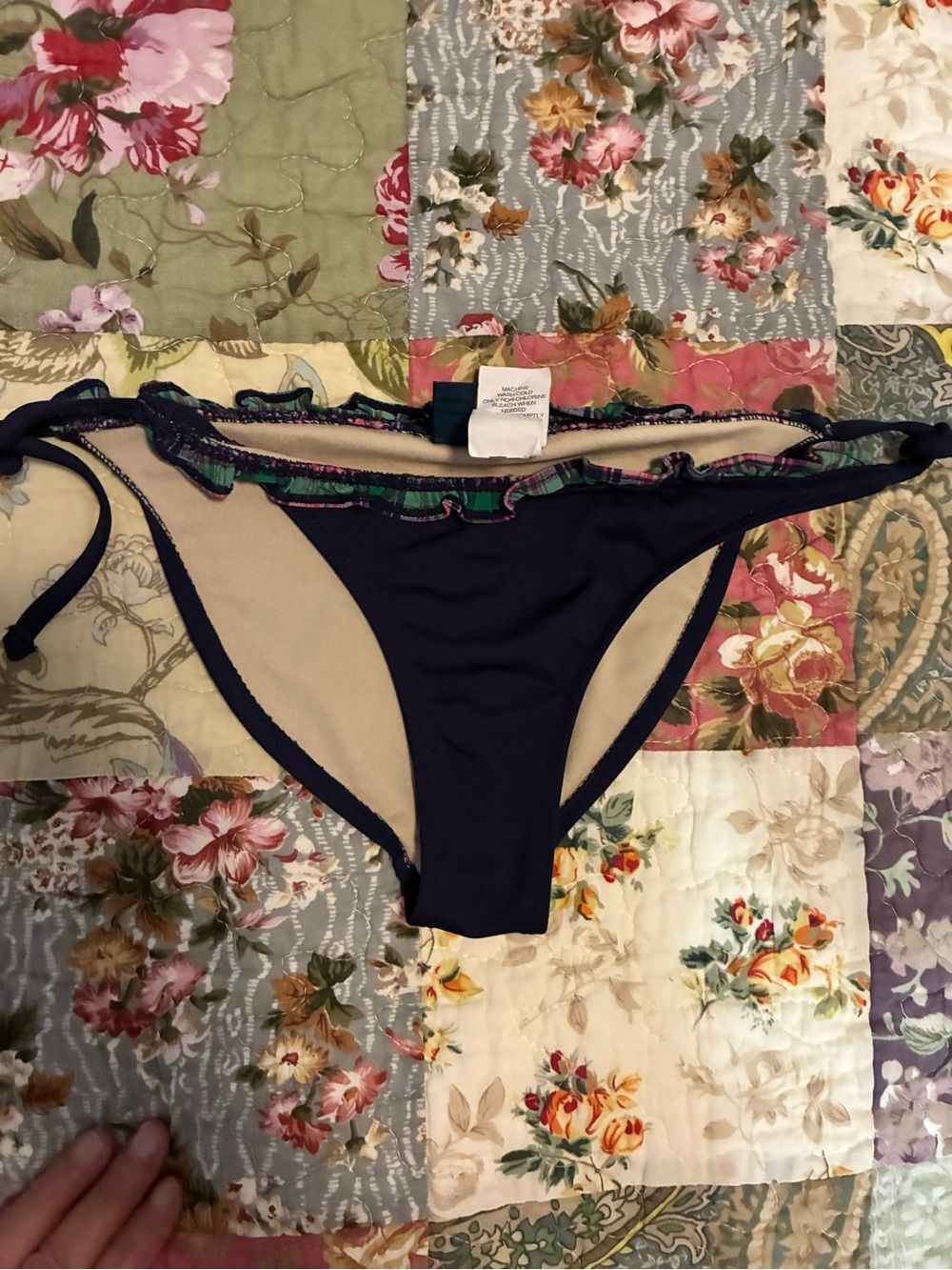 Ralph Lauren Navy Bikini Brief with Subtle Ruffle Trim. (# F-11)